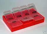 7 Day Pill Box Organizer Peek-a-box 7 Compartments Color Transparent Red- Made in the Usa