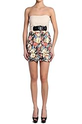 Strapless Tiered  Belted Polyester/Rayon Floral Print Bubble Dress  Dress With Ruffles
