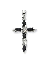 Sterling Silver Sapphire & Diamond Cross Pendant
