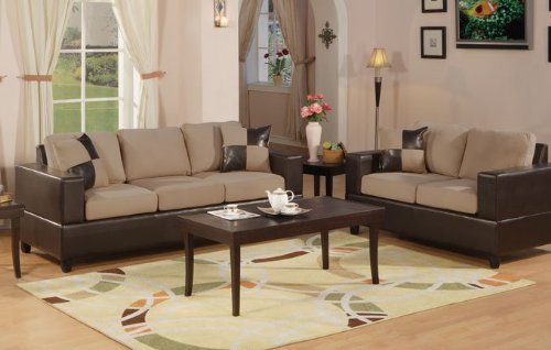 Bobkona Seattle Microfiber Sofa and Loveseat 2-Piece Set in Hazelnut Color