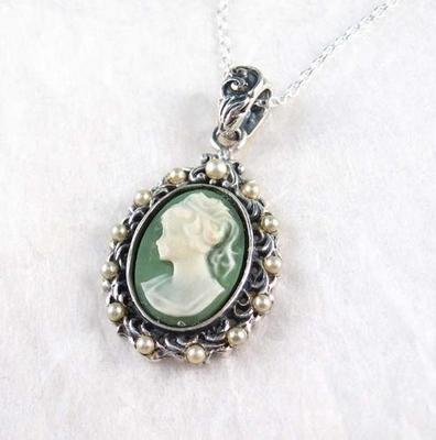 Click here to buy Pearl Halo Green Cameo Necklace.