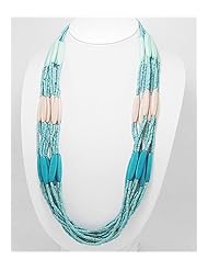 Light Sky Blue Wood Necklace In Zinc