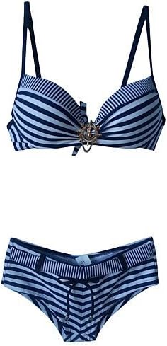Foclassy Women's Push up Underwire Bikini Color Stripe Bottom Short Swimwear Bathing Suit Bikini , red , xl