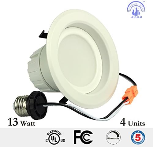 [4pcs]13-watt 4-inch High brightness(110w Equivalent Incandescent Bulbs)Daylight White 5000k 1150lm Energy Star Ul-listed Dimmable LED Recessed Lighting Kit Fixture Led Retrofit Equivalent Downlight Ceiling Lamps 120v E26