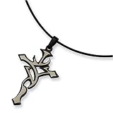 Black Plated and Grey Stainless Steel Necklace on 18 Leather Cord