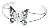 Silver Pave Shell Butterfly Bangle