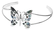 Silver Pave Shell Butterfly Bangle