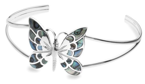 Silver Pave Shell Butterfly Bangle