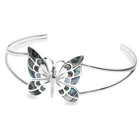 Silver Pave Shell Butterfly Bangle