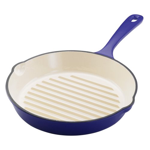 Rachael Ray 11-Inch Cast-Iron Round Grill Pan, Blue
