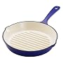 Rachael Ray 11-Inch Cast-Iron Round Grill Pan, Blue