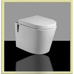 Wellness-Design Toilette /H�nge-WC Klo-sett frei stehend /h�ngend -moderne Badezimmer-Badkeramik, Wand WC mit Wasser-Sp�lung in verdecktem Toiletten-Sp�lkasten, Garnitur: Sch�ssel Toilettendeckel und WC-Sitz, Acryl+Keramik in bad+sanit�r-wei�