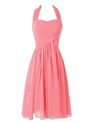 Chiffon Halter Cocktail Short Evening Dress/Homecoming Dress/Bridesmaid Dress/Wedding Party Dress 