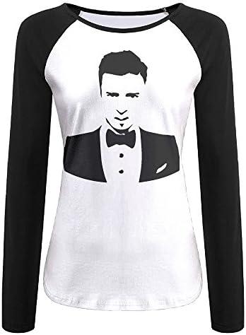 Women Justin Timberlake Protrait Raglan Long Sleeve Baseball T Shirts Cotton Large