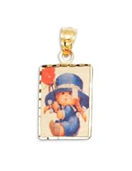 14k Yellow Gold Girl Child Flower Square Charm Pendant
