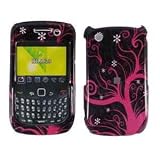 Black with Red Tree Design Snap on Hard Skin Shell Protector Cover Case for Blackberry Curve 8520 8530 + Belt Clip + Microfiber Pouch