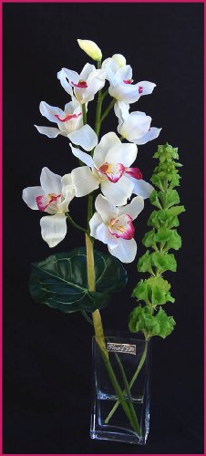 European Designer White Silk Cymbidium in a Rectangle Vase