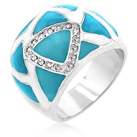 Designer Inspired CZ Rings - Aqua Blue Enamel Finish CZ Ring