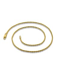 14K Gold Plated Silver Rope Chain 2.0mm (16", 18" 20" 22" 24" 30" Inch Lengths)