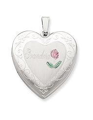 Genuine .925 Sterling Silver 24mm Enameled & D/C Grandma Heart Locket. 100% Satisfaction Guaranteed.