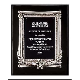 Personalized Black stained piano finish plaque with an antique silver finished frame...