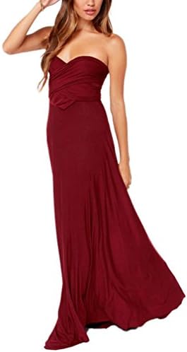 hodooyee Back Bohemia Floor-length Wrapped Chest One Piece Dresses Size M Wine r