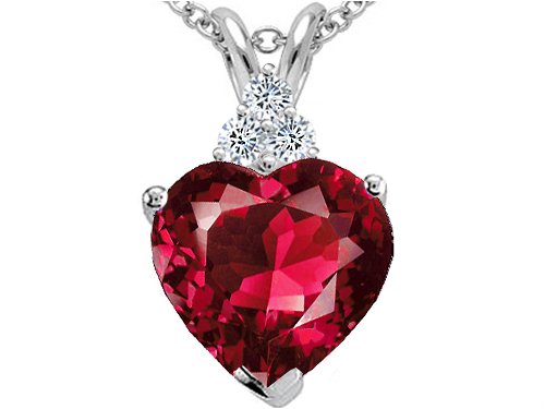 2.06 cts Created Ruby and Genuine Diamond Heart Pendant - 14kt White or Yellow Gold