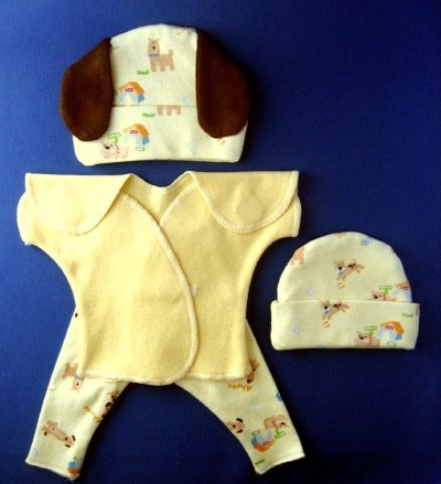 Puppy Friends Three Piece Set, Micro Preemie 0-3 Pounds, Hat with Floppy Ears