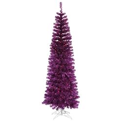 9' Pre-Lit Wild Purple Artificial Pencil Tinsel Christmas Tree - Purple Lights