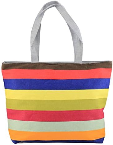 HUIB Women's Heavy-Duty Cotton Colorful Stripes Pattern Canvas Tote Bag Shoulder Bags Roomy Tote Beach Bag(AB034-20-3)
