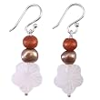 Handmade Gold Pearl Drop Earrings With White Mother of Pearl Flowers & Sterling Silver