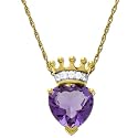 14k Yellow Gold Amethyst Heart and Created White Sapphire Crown Pendant