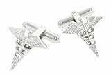 JJ Weston elegant Caduceus shaped doctor symbol cufflinks with presentation box. Made in the USA