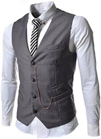 iRachel Mens Sleeveless Chain Point Casual Slim Fit Business Suit Vest Waistcoat