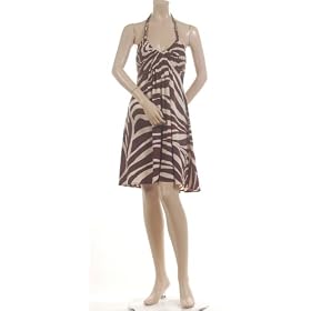 BCBG COCOA JERSEY ZEBRA-STRIPE HALTER DRESS NEW S