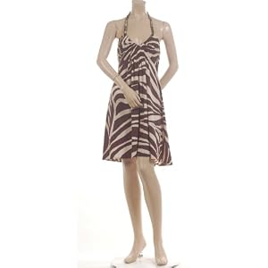 BCBG COCOA JERSEY ZEBRA-STRIPE HALTER DRESS NEW S