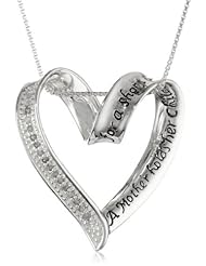 Sterling Silver "A Mother Holds Her Childs Hand" Diamond-Accented Heart Pendant (1/10 cttw, I-J Color, I2-I3 Clarity), 18"