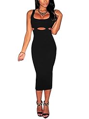 Square Neck Cutout Polyester/Spandex Bandage Dress/Bodycon Dress/Midi Dress 
