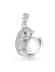 Bling Jewelry Freshwater Pearl Black White CZ Hugging Kitten 925 Silver Pendant
