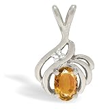14K White Gold Genuine Oval Citrine and Diamond Pendant