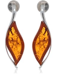 Sterling Silver Honey Amber Marquise-Shaped Earrings