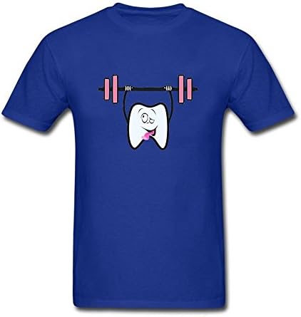 Twentees Custom Printed Graphic Men Weightlifting Funny Tooth Shirt O-Neck Royal Blue M