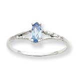 10k White Gold Polished Geniune Aquamarine Birthstone Ring