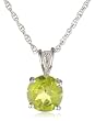 Sterling Silver 8mm Round Peridot Pendant Necklace with Light Rope Chain Necklace, 18"