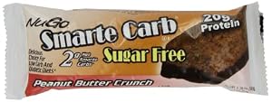 NuGo Smarte Carb Bar, Sugar free Peanut Butter Crunch, 1.76-Ounce Bars (Pack of 12)