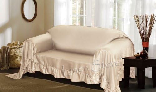 Venice Furniture Throw Cover, Ruffle Border, Sofa, 6 Colors (Ivory)