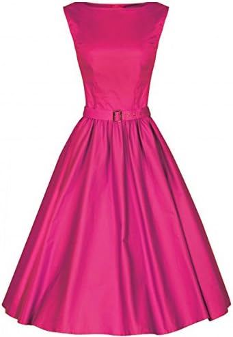 Boflyyang'Audrey' Hepburn Style Vintage 1950's Pastel Rockabilly Swing Dress, Rose, X-Large