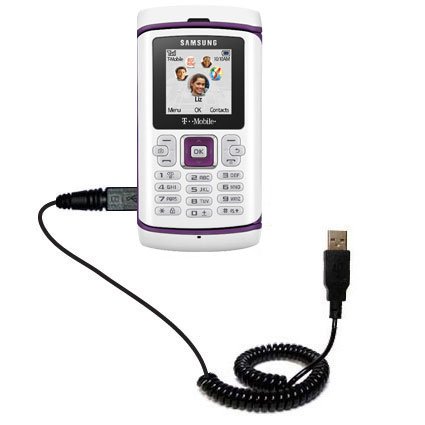 Coiled USB Cable for the Samsung Comback SGH-T559 with Power Hot Sync and Charge capabilities - uses Gomadic TipExchange Technology
