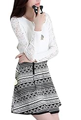 Sexy Lace Short Round Neck Long Sleeves Puff Sleeves General Print Party Dress 