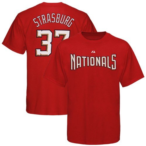 Majestic Washington Nationals #37 Stephen Strasburg Red Player T-shirt (X-Large)